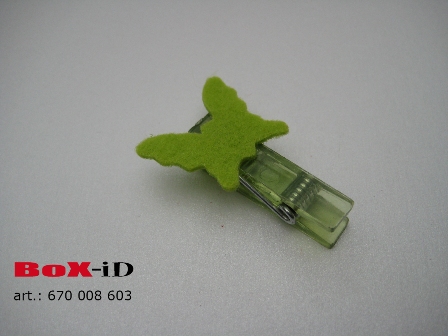 Vlinder in vilt met clip :  groen 30 mm (6st)